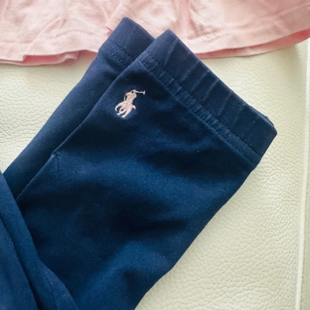 Pink Bear Graphic Top and Navy Leggings Set 18 months GUC